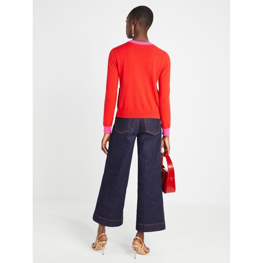 Kate Spade Colorblock Cashmere Gallery Cardigan Red Pink KA429 Medium - Picture 5 of 12